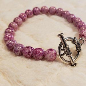 Czech Glass Pink Color Beaded Bracelet Toggle Clasp Handmade 7.5 inches